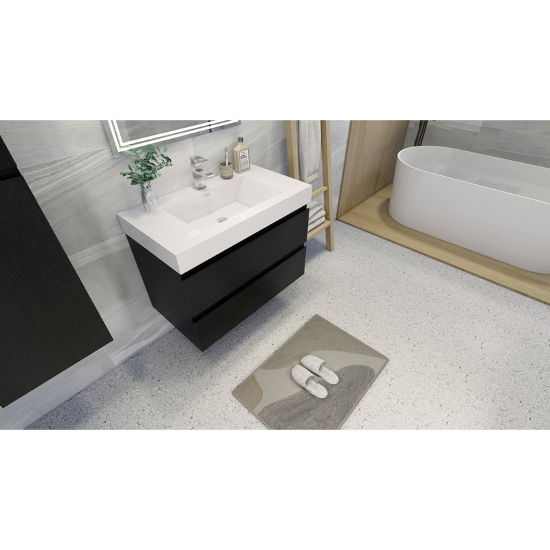 Ensemble de meuble-lavabo mural simple 35 po Carneshia, Noir riche