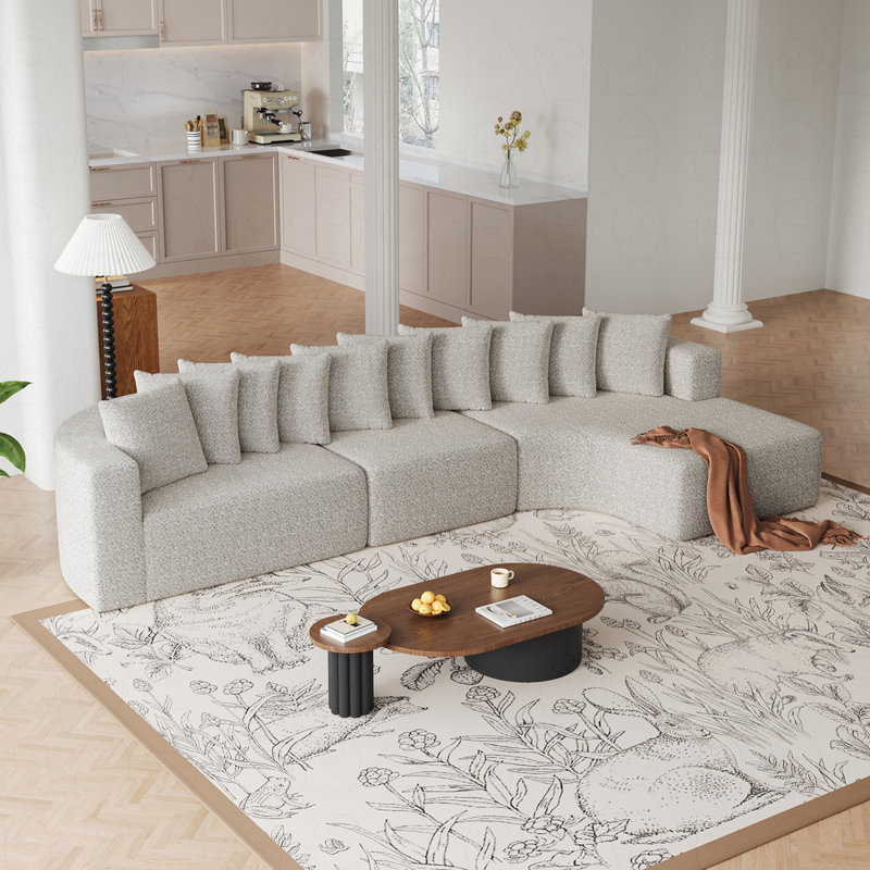 Canapé modulaire en L (méridienne droite), Kaki pâle