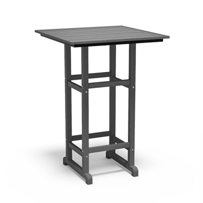 All-Weather HDPE Outdoor Bar Table – 42" Tall Square Patio Pub Table with Footrest, Weather-Resistant Faux Wood Grain Finish, Indoor/Outdoor Use – Gray