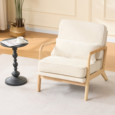 Méridienne simple de style Mid-Century, fauteuil d'appoint rembourré avec accoudoirs courbés en bois et coussin lombaire, convient au salon, à la chambre à coucher et à l'intérieur
