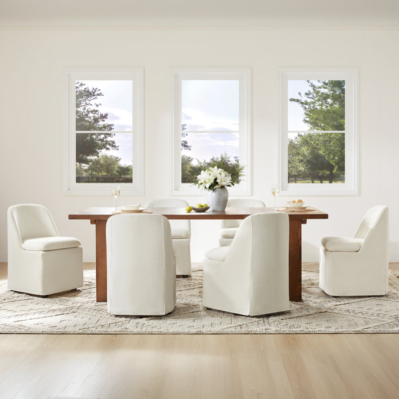 Upholstered Dining Chair with Washable Slipcover & Casters, Linen
