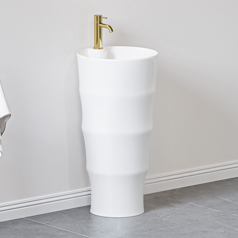 Brooklyn 32" H Crisp White Ceramic Circular Freestanding Pedestal Bathroom Sink
