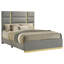 Grand lit à panneau Orion avec bordure dorée, structure en bois, tissu gris Chanel