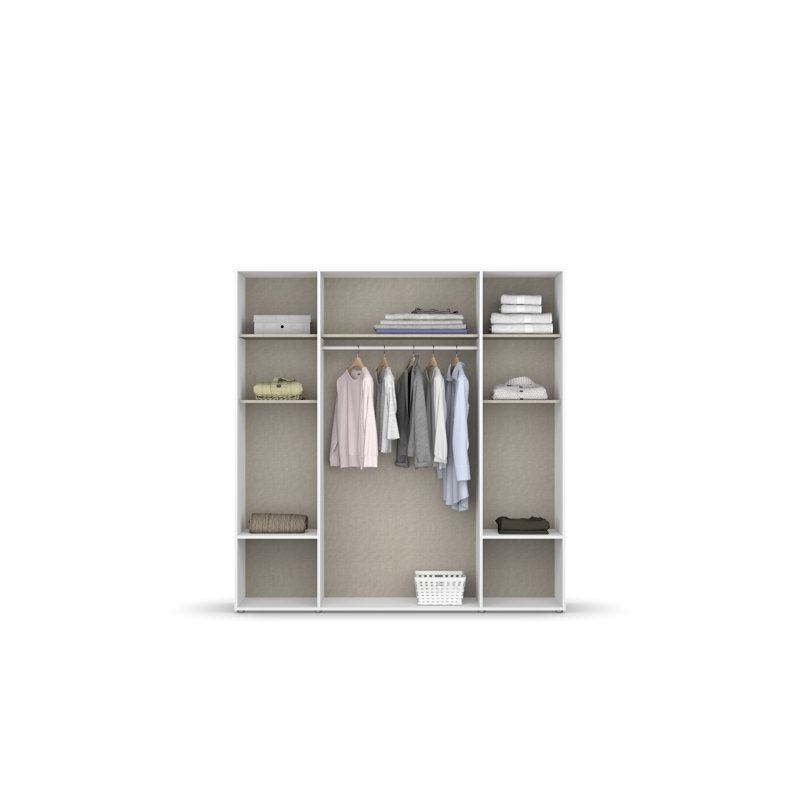The Narai wardrobe has a handle -less look, Alpine White/Grey Metallic, 194cm H x 140cm W x 53cm D