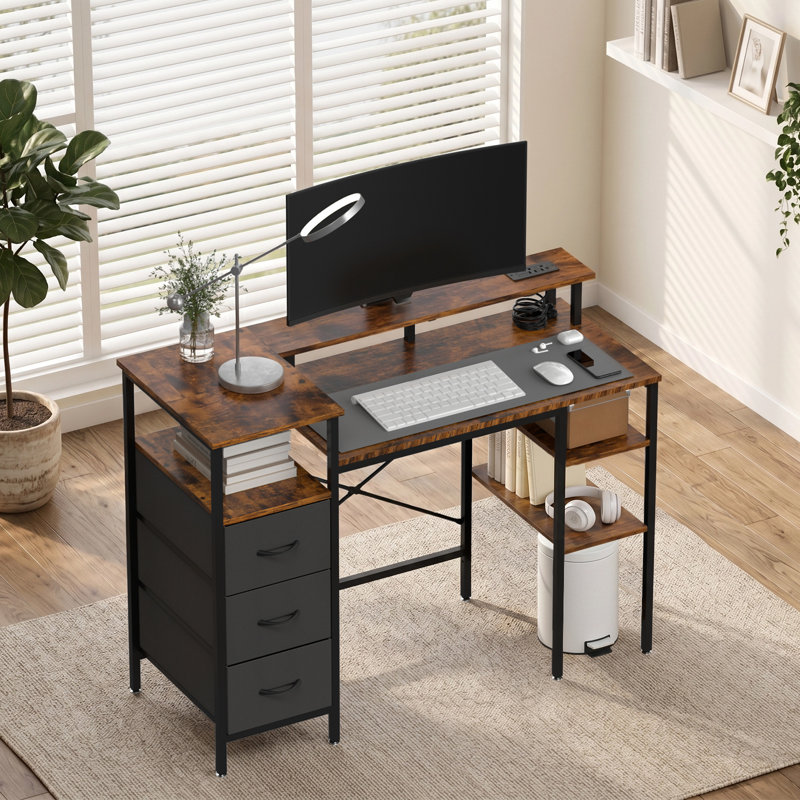 Bureau d'ordinateur de jeu 47 po avec station de charge et tiroirs de rangement, bureau d'écriture polyvalent pour bureau à domicile