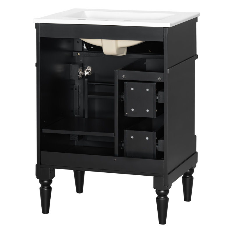 24 Inch Bathroom Vanity With Sink,Black, Black