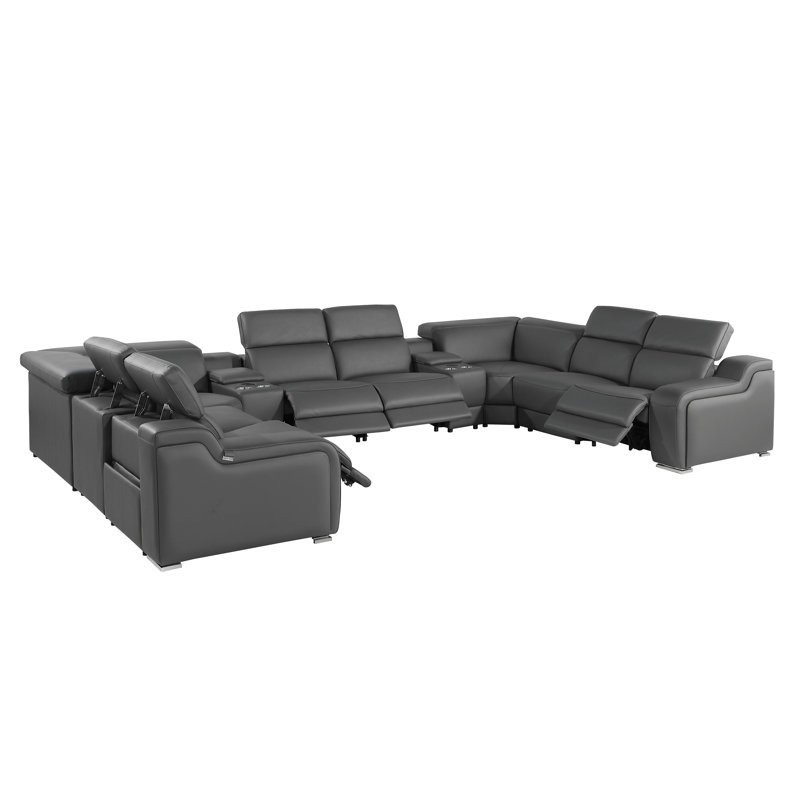 Stanwin 10 - Piece Top Grain Italian Leather Power Reclining Corner Sectional, Gray Genuine Leather