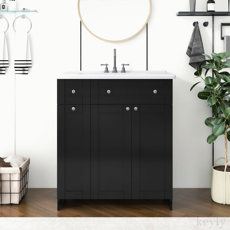 Ensemble de meuble-lavabo simple 30 po avec plateau en céramique Tahirih, Noir