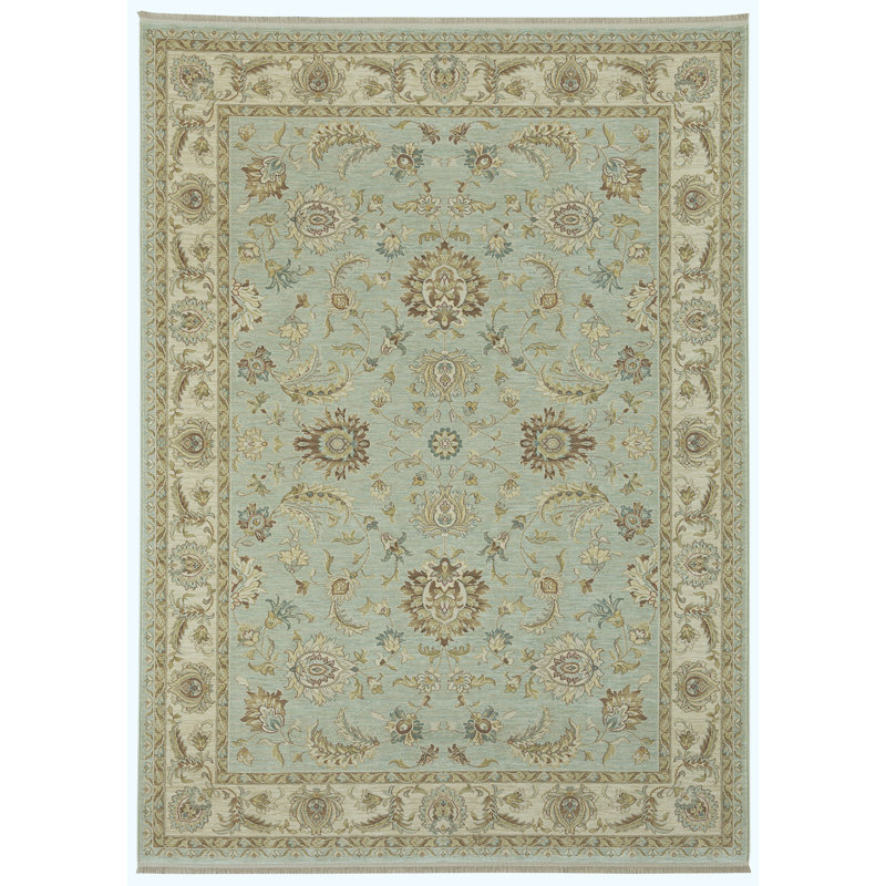 Tapis vert / beige en laine Sovereign, Rectangulaire 5 pi 9 po x 9 pi