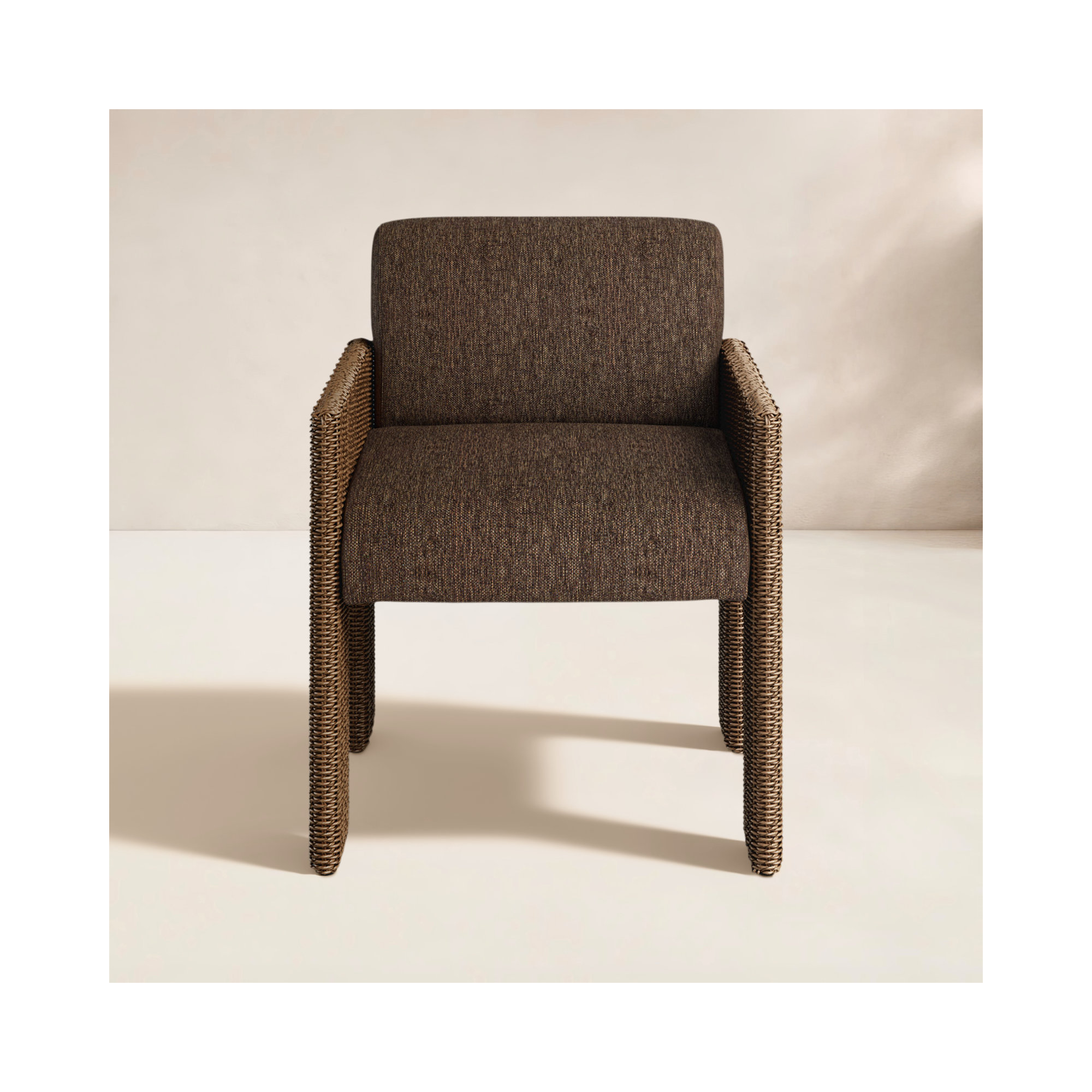 Easley Premium All-Weather Wicker Outdoor Dining Armchair with Cushion, Brown, Brown