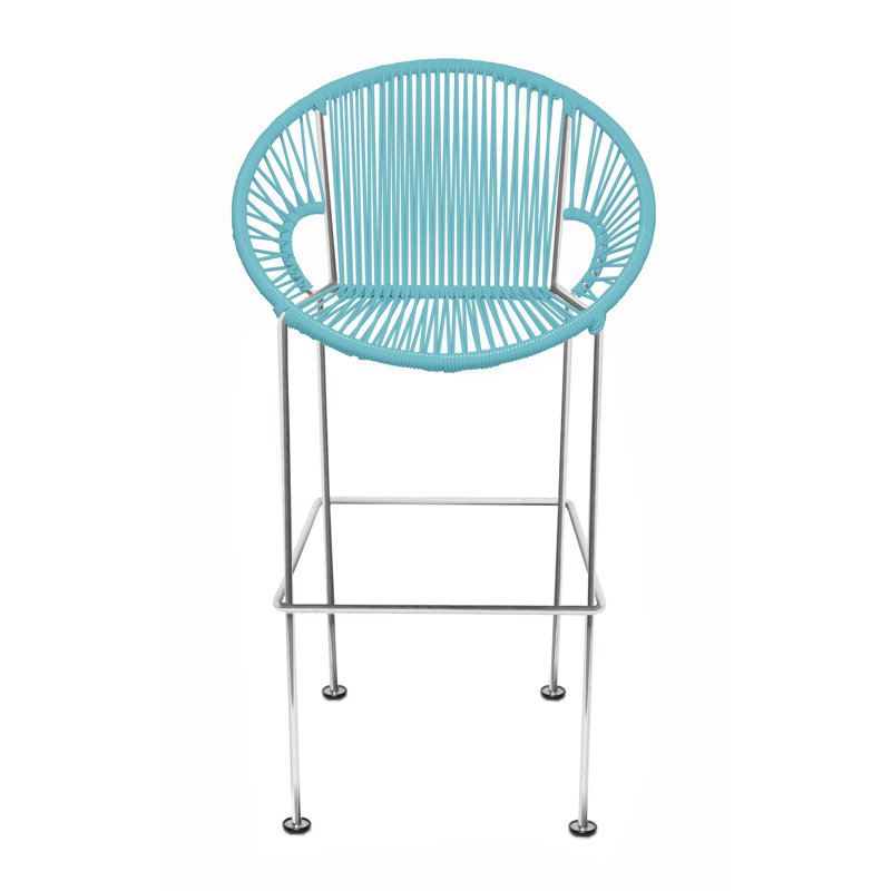 Tabouret à hauteur de comptoir fabriqué à la main Puerto, bleu, Chrome chrome