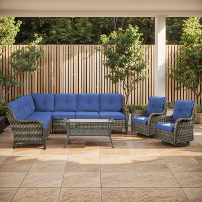 Ensemble de conversation modulaire en rotin pour 7 personnes avec coussins 7 personnes