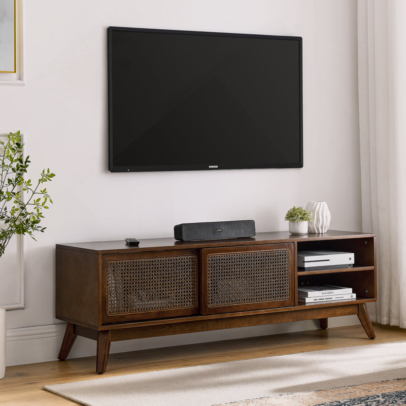 Meuble télé 59 po Mid-Century Rattan Modern, Espresso