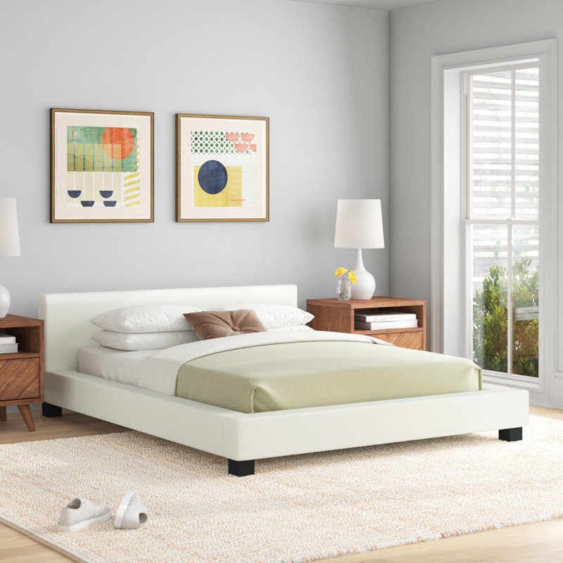 Anabell Upholstered Platform Bed, White, Queen