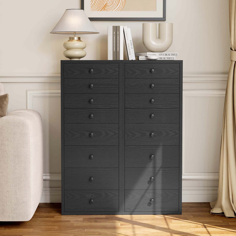 8-Drawer Dresser, Tall Narrow Storage Chest, Small Space Organizer, Black