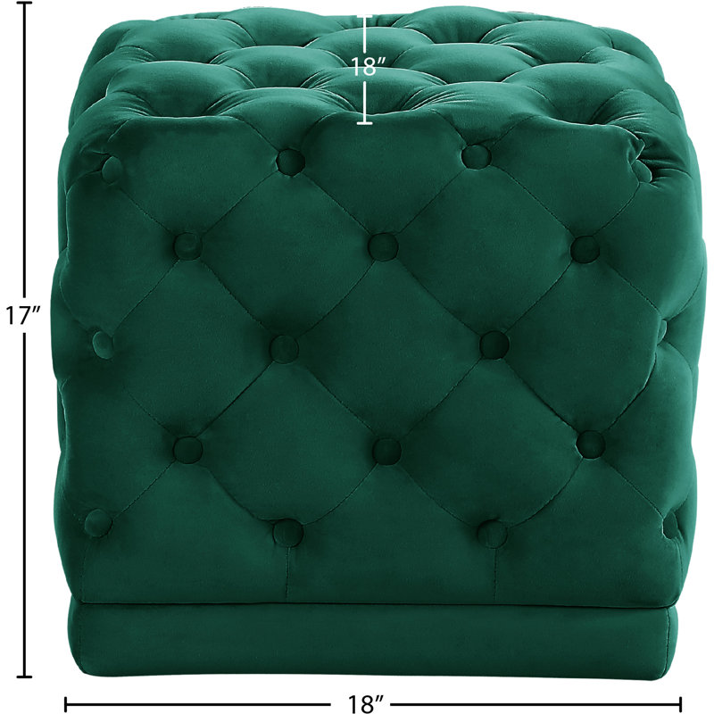 Stella 18" Wide Velvet Tufted Square Cube Ottoman, Green Velvet