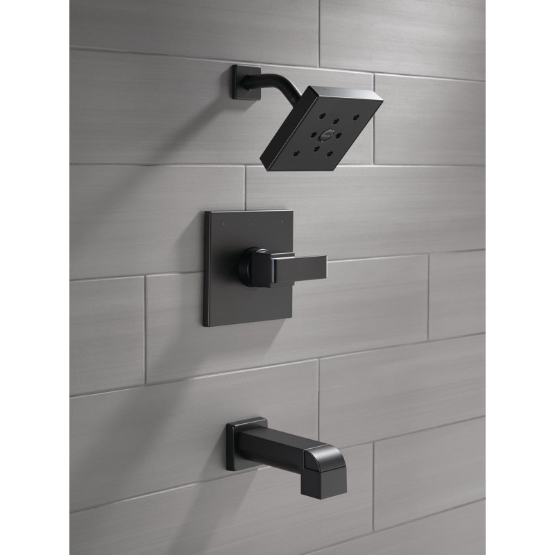 Ensemble de garniture de baignoire et douche à fonction unique Ara 14 Series avec pomme de douche H2Okinetic à jet simple, noir mat (valve non incluse)