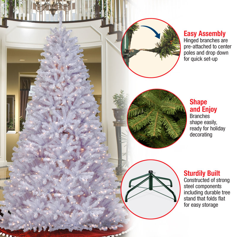 North Valley White 9' White Spruce Artificial Christmas Tree with 750 Clear/White Lights with Stand, 9'