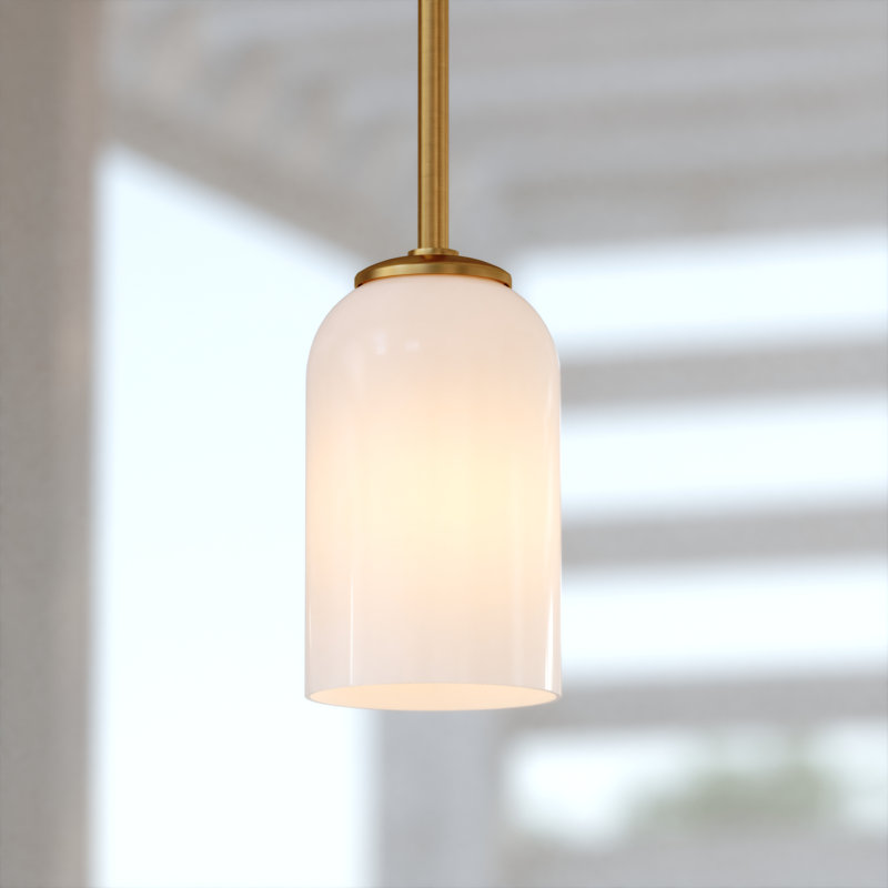 Shelby Natural Brass Mini Pendant Light with White Glass Shade