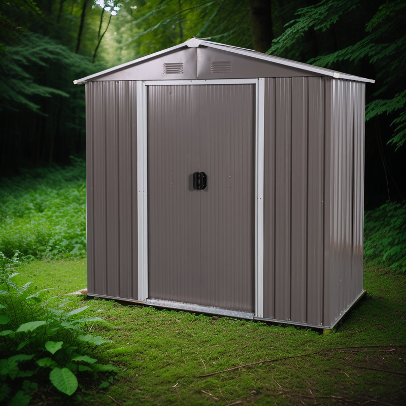 Metal Storage Shed, Black, 74.73" H x 93.02" W x 51.77" D