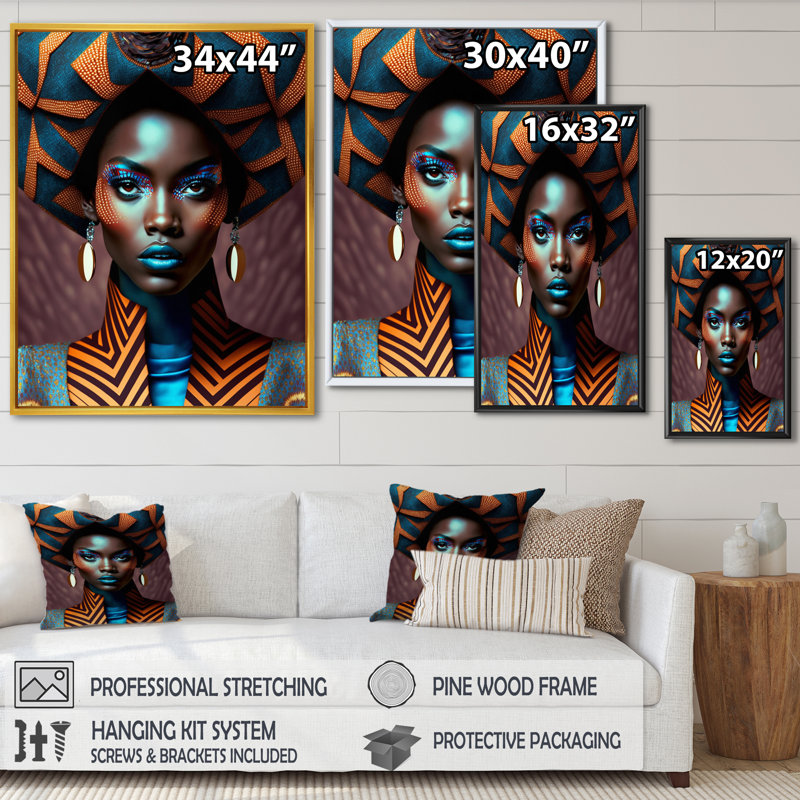Art mural africain sur toile Avant-Garde Elegant, H 40 po x l 30 po x P 1,5 po, Cadre flottant doré