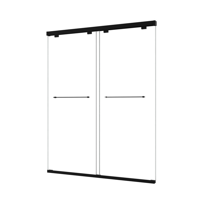 55-61“ W x 76” H North American Frameless Double Sliding Matte Black Shower Door With Adjustable Soft Closing Function 8mm Tempered Glass With Nano Easy Cleaning And Stick Explosion-proof Menbrance