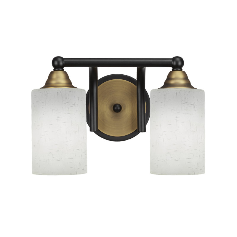 Éclairage pour meuble-lavabo à 2 lumières à intensité variable Michell, Noir mat / laiton, Mousseline blanche
