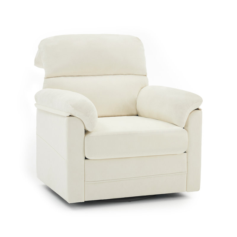 Fauteuil d'appoint pivotant à 360 ° avec dossier haut, coussin épais et poche latérale, Blanc, 1