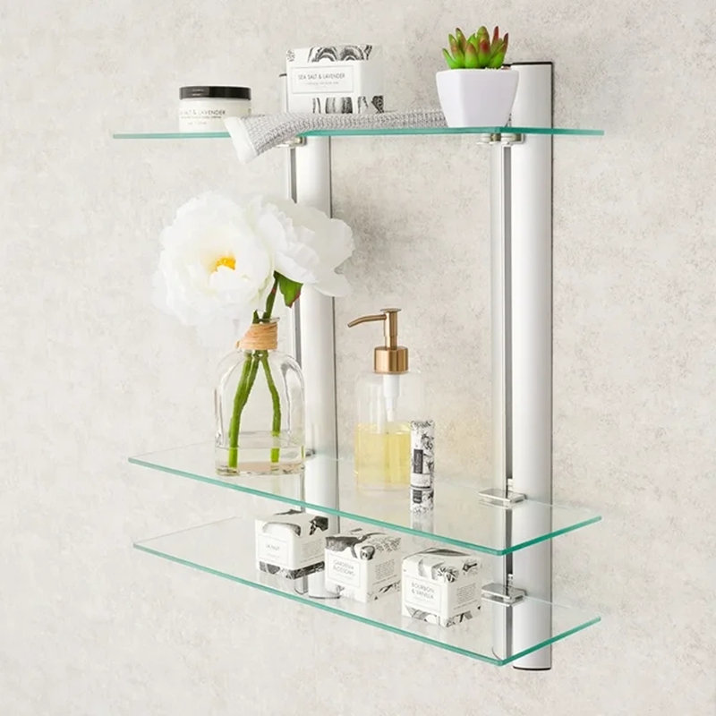 Jad 3-Tier Metal and Glass Adjustable Bathroom Wall Shelf