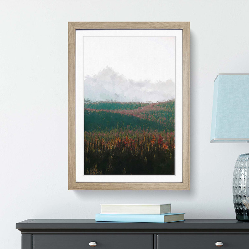 Fir Tree Forest Abstract Art - Picture Frame Graphic Art Print, Oak Framed, 48cm H x 36cm W x 2cm D