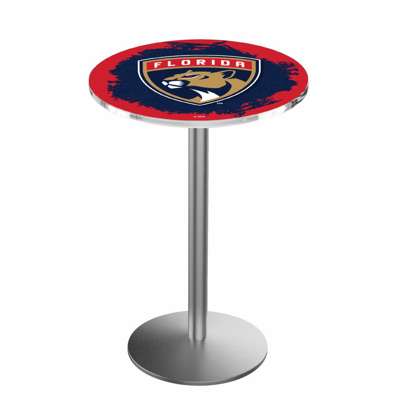 NHL Round Metal Base Dining Table, Stainless Steel, Florida Panthers