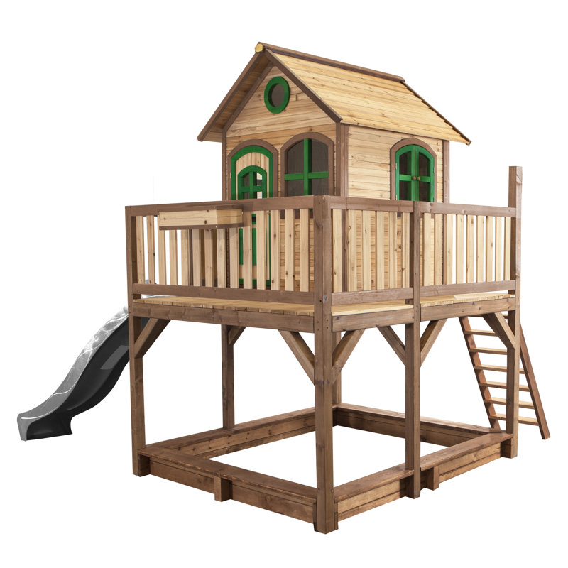 Liam AXI 377cm W x 255cm D Outdoor Hemlock Wood Luxury Playhouse, Brown/Green/Grey