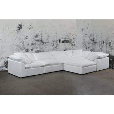 Cloud-Inspired 176" 6 Piece Oversized Deep Lounge Slipcovered Modular Corner Sectional with Reversible Chaise & Ottoman | Performance Fabric Washable Water-Resistant Stain-Proof | Deep-Seating Down-Filled Couch | Plush Cushions, Modern Design    
