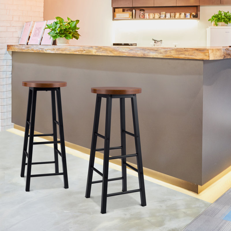 Haydenville Upholstered Counter Stool with Metal Frame, Black, Dark Beech