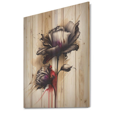 Fleur de pivoine rouge Bankhead Abduh sur peinture abstraite IV - impression sans cadre sur bois