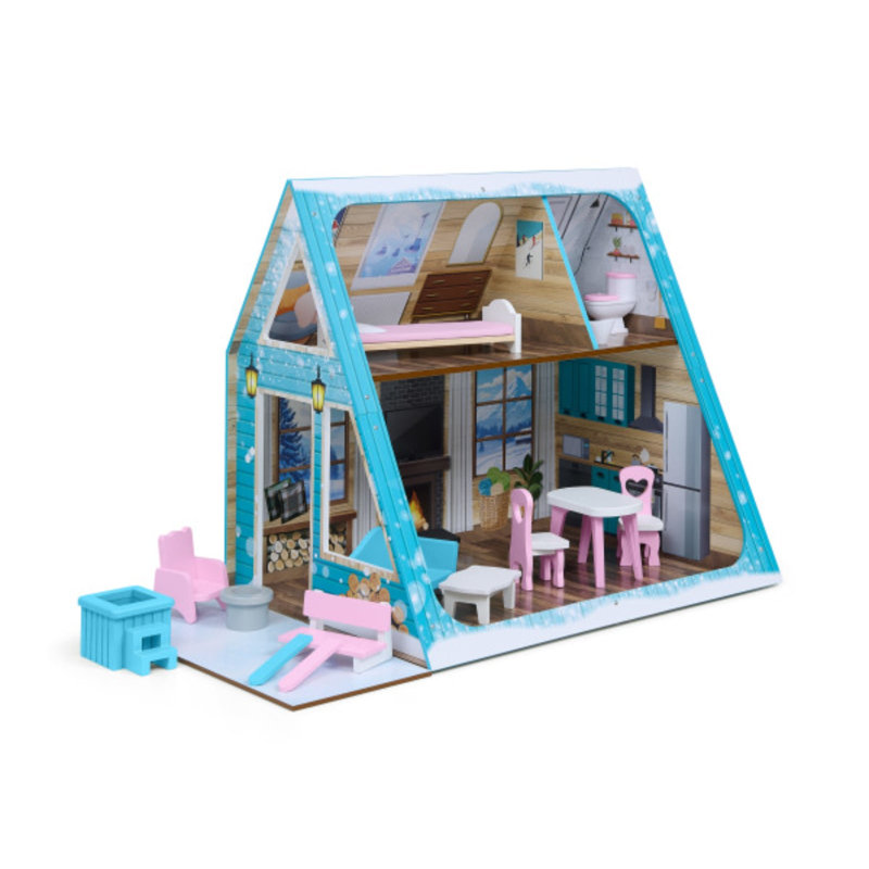 Delta Children Ski Chalet A-Frame Dollhouse - Includes 15 Accessories - Fits 12-inch Dolls - Pretend Play Dream Gift for Ages 3+