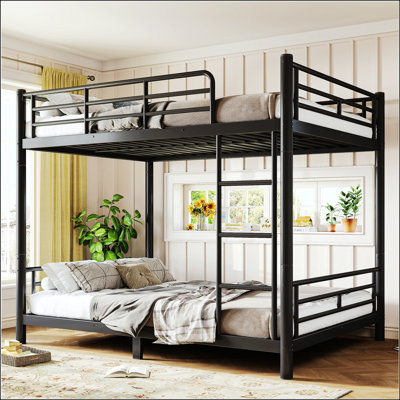 Lit superposé double au-dessus de double pour les adolescents et les adultes, peu encombrant / sans sommier, tube rond, converti en deux lits, noir