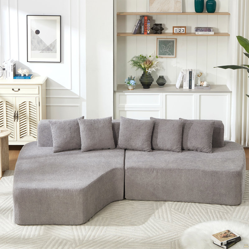 Canapé modulaire à compression avec méridienne confortable, canapé de compression irrégulier en forme de L, Gris chenille