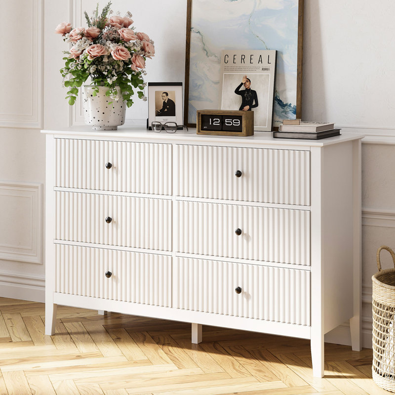Cydny 6 Drawer 47.2cm W Double Dresser, White