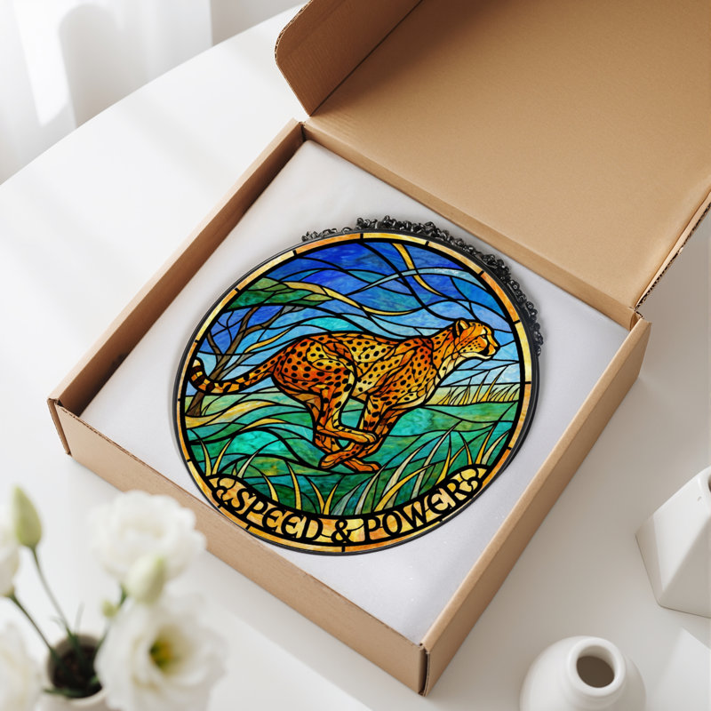 7.8"H Speed Power Stained Glass Window Panel, 7.8" H x 7.8" W