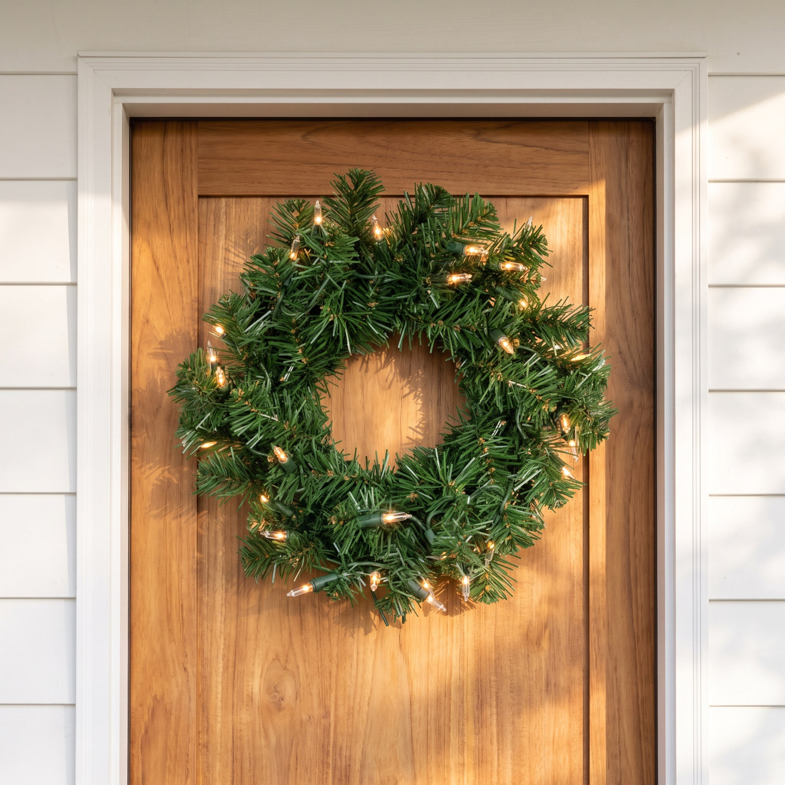 Pre-Lit Pine Wreath, 18" H x 18" W x 5" D