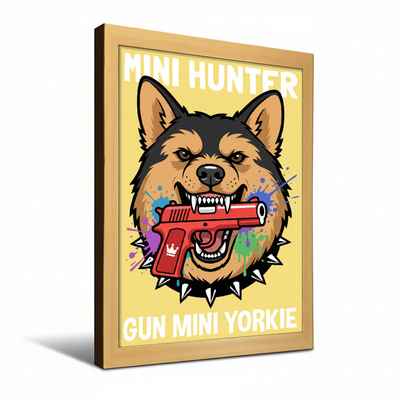 Animaux, mini chasseur, fusil, mini Yorkie, Toile tendue, Ne s’applique pas, H 24 po x l 36 po