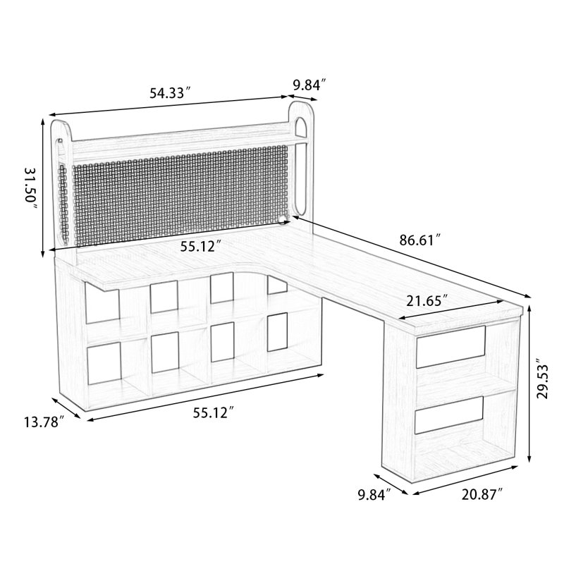 Bureau en fer massif en forme de L brun noyer + noir, Retour à gauche, H 61,02 po x l 86,61 po x P 55,12 po