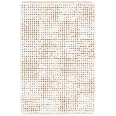 Tapis à carreaux en laine / coton Natura 288 tissé à plat en beige / ivoire