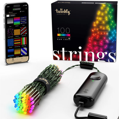 Twinkly Strings 100 Led Rgb, Led Light String For In- And Outdoor, Smart Led Lights, Mappable Leds, Compatible With Alexa And Google Home, Ip44, Controlled By App, Green Wire, 8m