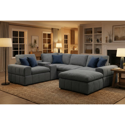 Two Colors Fabric Modular Sectional With Wireless Charging (6 Piece)