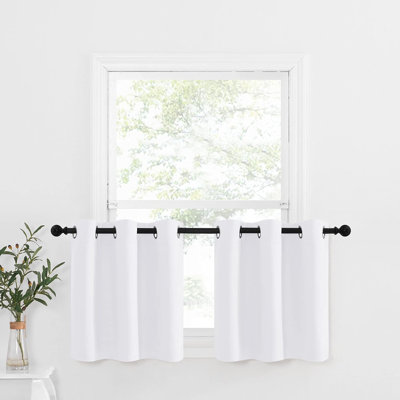 Blackout Small Window Valances, Rustic Farmhouse Curtains Grommet Top Thermal Insulated Window Drapes for Kitchen/Bathroom/Basement, 2 Panels.