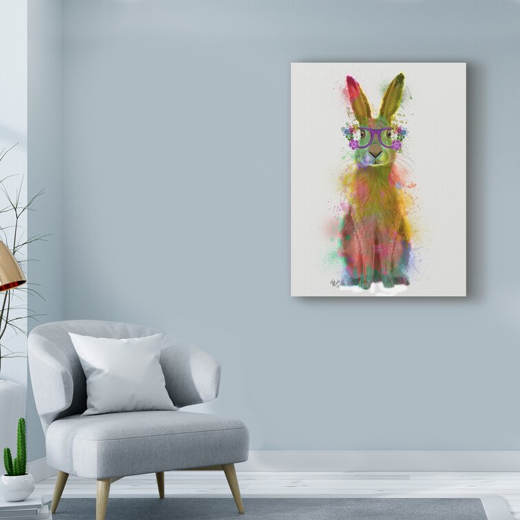 Ebern Designs Rainbow Splash Rabbit 1 On Canvas by Fab Funky Print ...