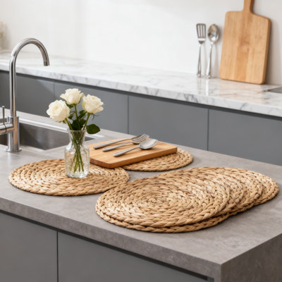 Set Of 8 Round Braided Placemats, 13 Inch Natural Water Hyacinth Rattan Placemats, Heat Resistant Woven Table Mats For Dining Table Decor And Protection