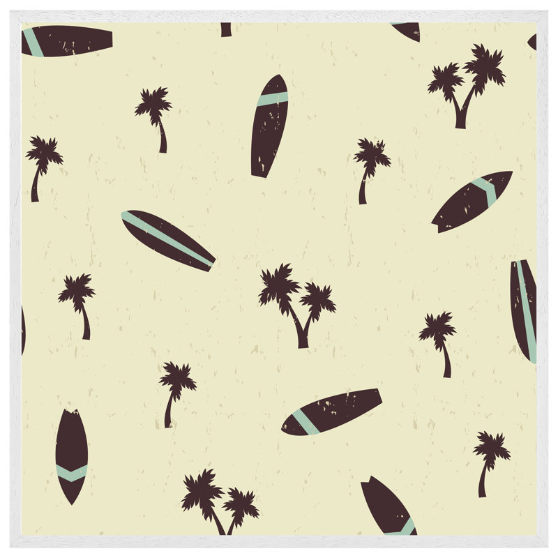 Dabbs Surf Board And Palm Silhouettes - Single Picture Frame Print, 31cm H x 31cm W x 4cm D, White Framed
